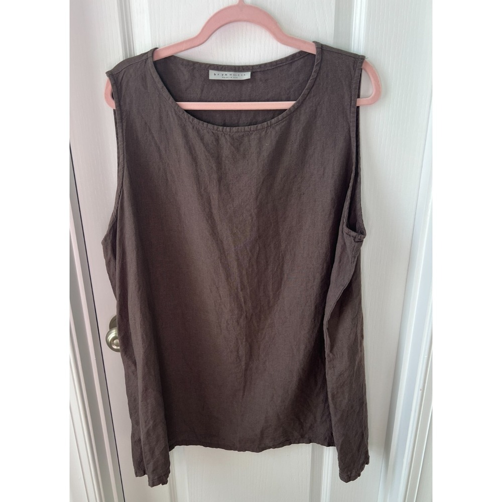 Bryn‎ Walker Womens Top Brown Langenlook Sleeveless Linen Oversize Size XL